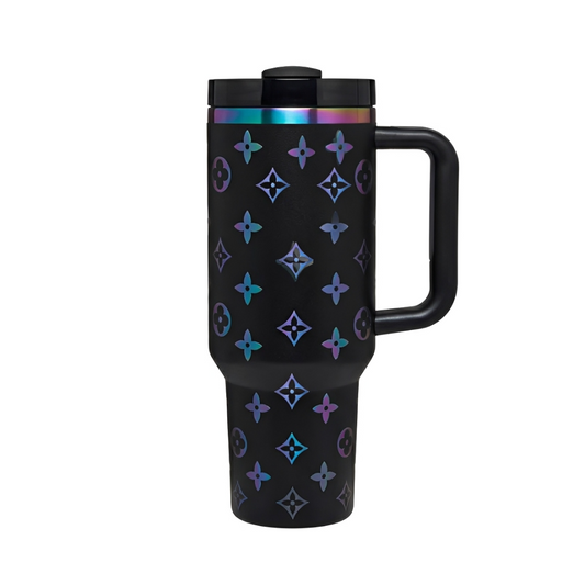 40oz Luxury Tumbler Black Thermal Cup with Colorful details