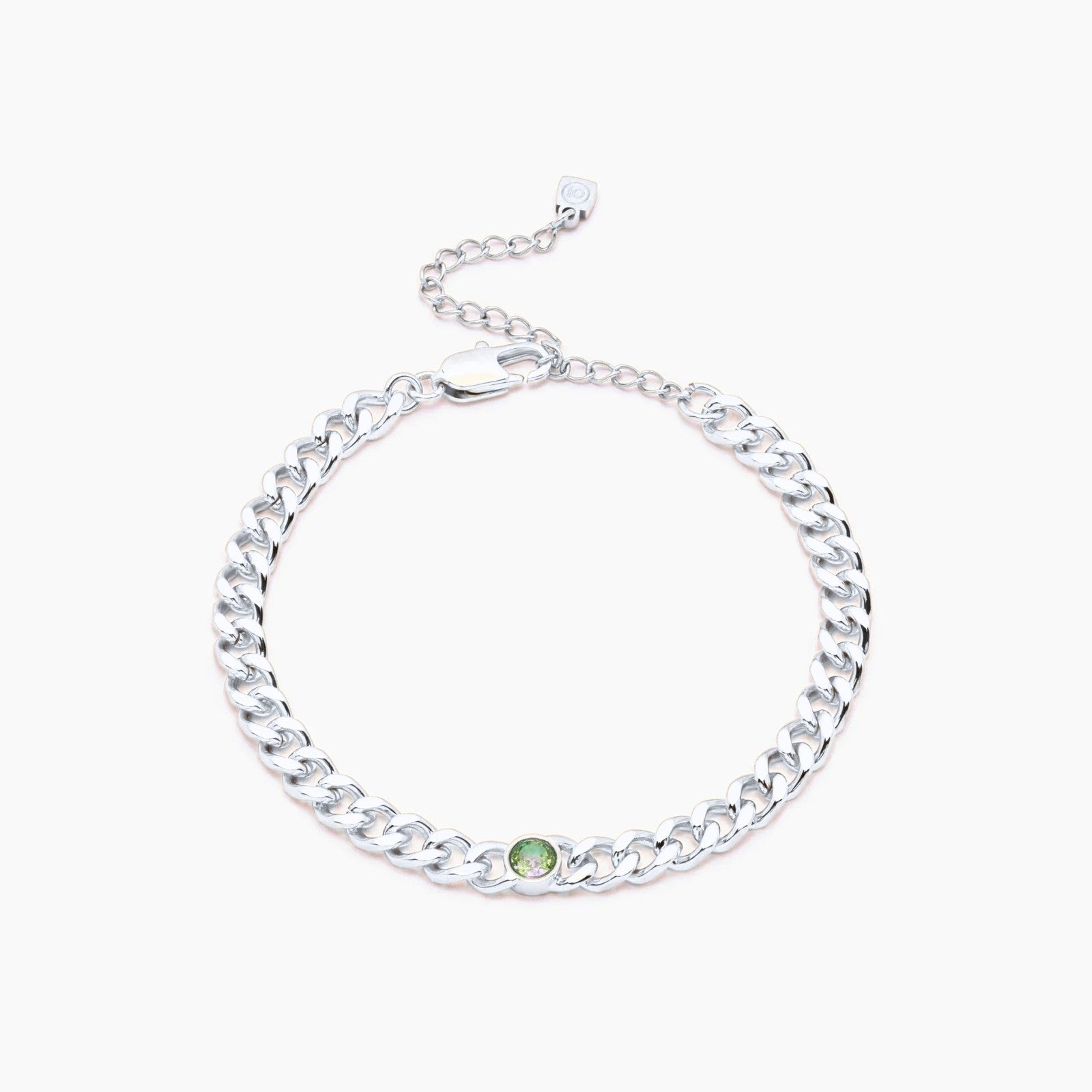 curb-chain-birthstone-bracelet — Silver / Aug-Peridot