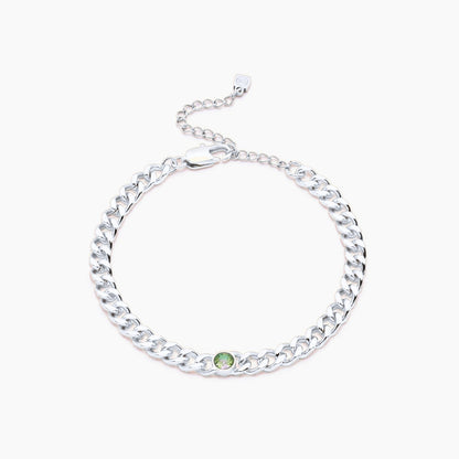 curb-chain-birthstone-bracelet — Silver / Aug-Peridot