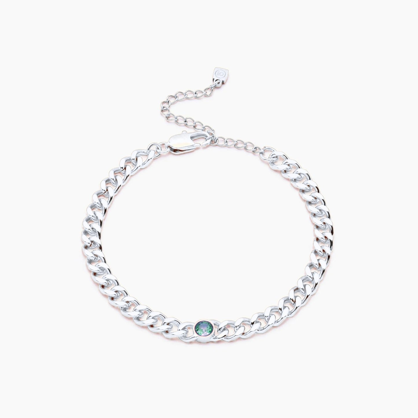 curb-chain-birthstone-bracelet — Silver / May-Emerald