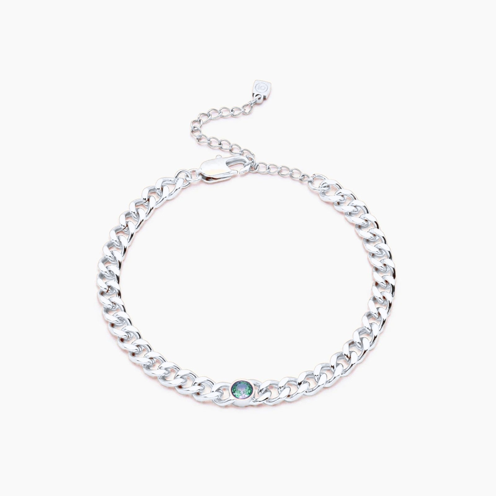 curb-chain-birthstone-bracelet — Silver / May-Emerald
