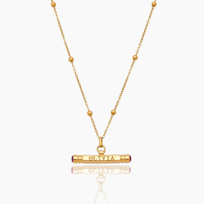 custom-name-birthstone-t-bar-necklace — Gold / Oct-Pink Tourmaline