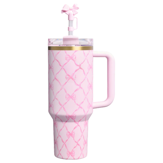 40oz Luxury Quencher Tumbler – Pink Bow Edition
