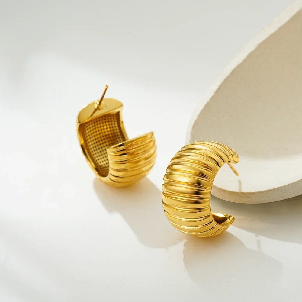 Vintage Texture Round Chunky Ribbed Hoop Earrings