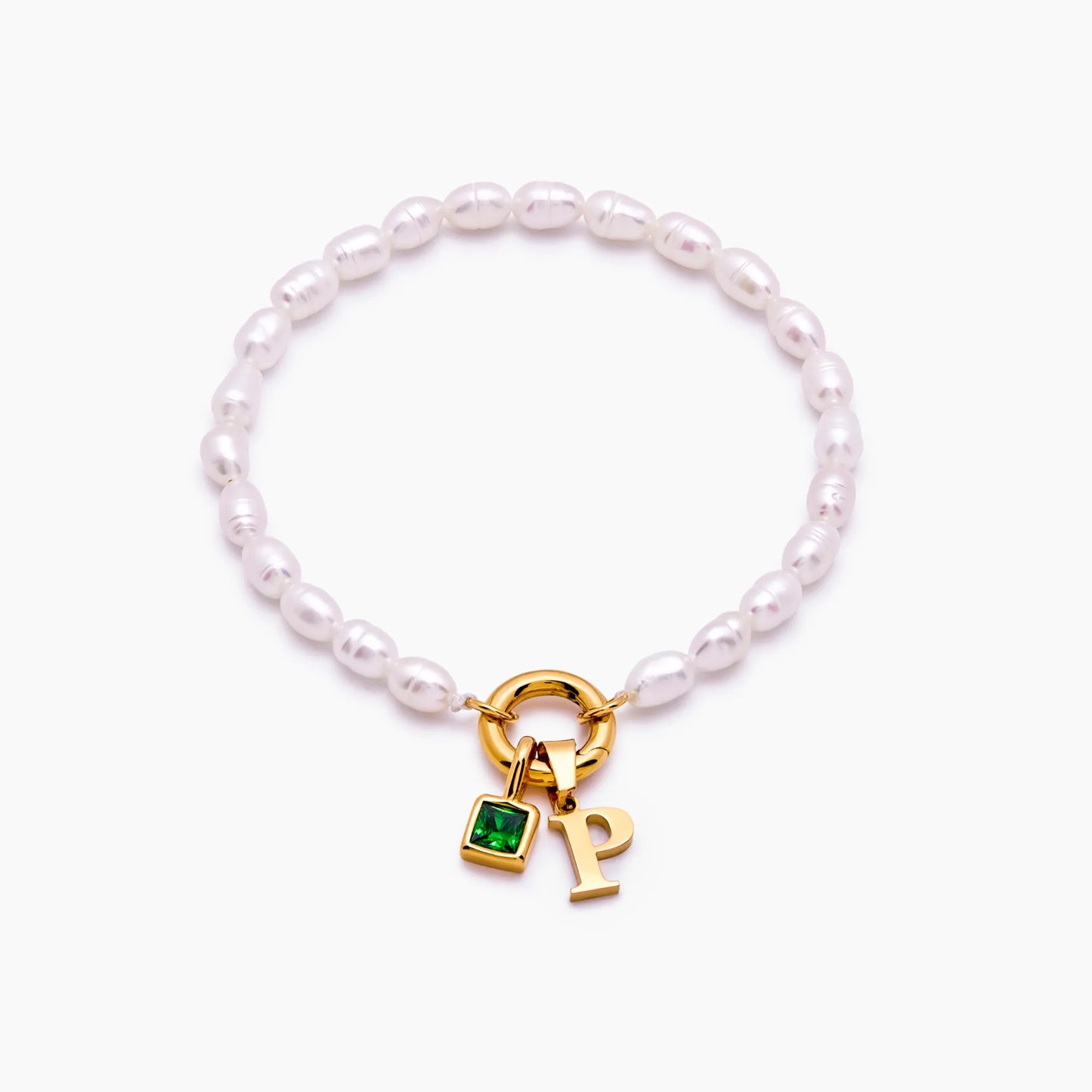 Pearl initial birthstone bracelet gold — Olivia Jewelry