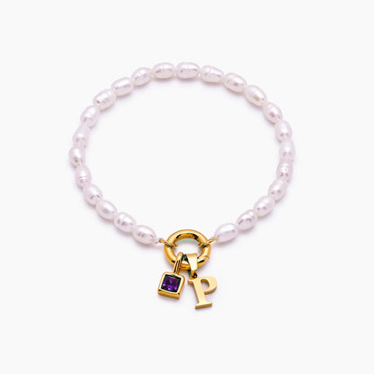 pearl-initial-birthstone-bracelet — Gold / Jun-Alexandrite